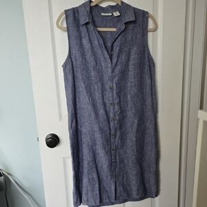 Adrienne Vittadini Sleeveless Indigo Button-Down Dress